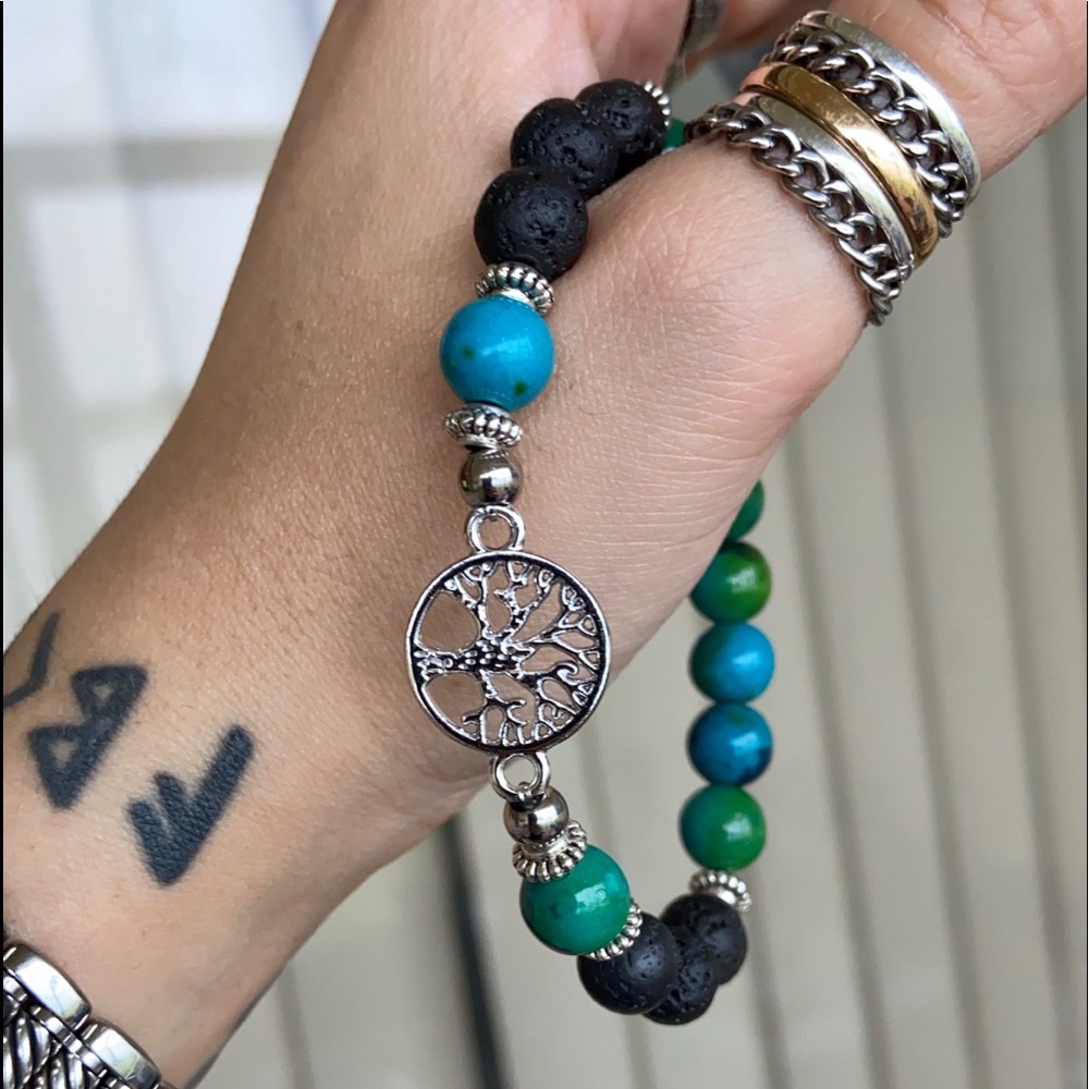 Chrysocolla lava rock tree of life bead bracelet - Picture 5 of 11